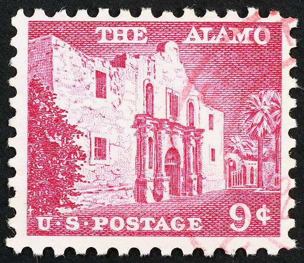 Alamo mission celebrated on a vintage american stamp stock photo