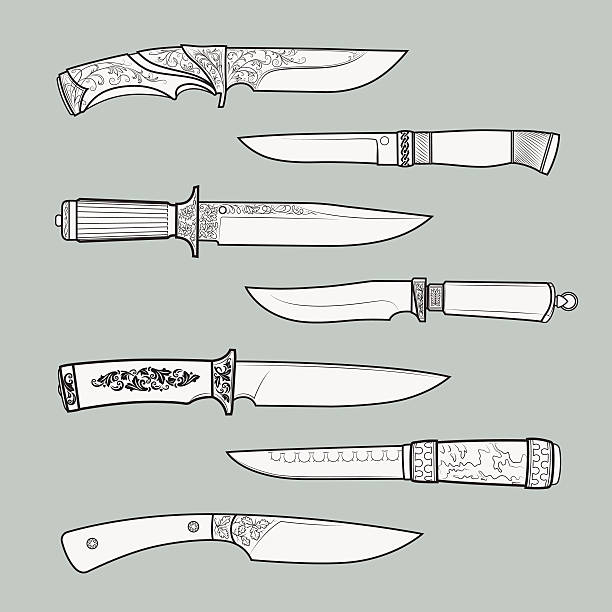 ilustraciones, imágenes clip art, dibujos animados e iconos de stock de knives3 - kitchen utensil commercial kitchen domestic kitchen personal accessory