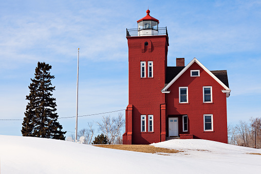 Two Harbors Lighthouse winter time. Two Harbors, Minnesota, USA