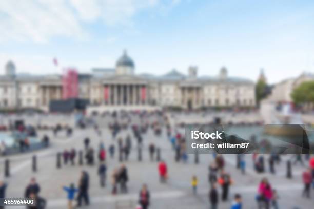 Crowded Trafalgar Square With National Gallery Blurred Backgrou Stock Photo - Download Image Now