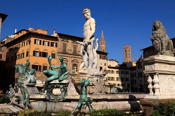 neptunbrunnen - tuscany florence italy italy neptune photos et images de collection