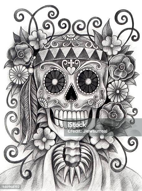Art Skull Day Of The Dead Stock Illustration - Download Image Now - Christianity, Craft, Pencil Drawing