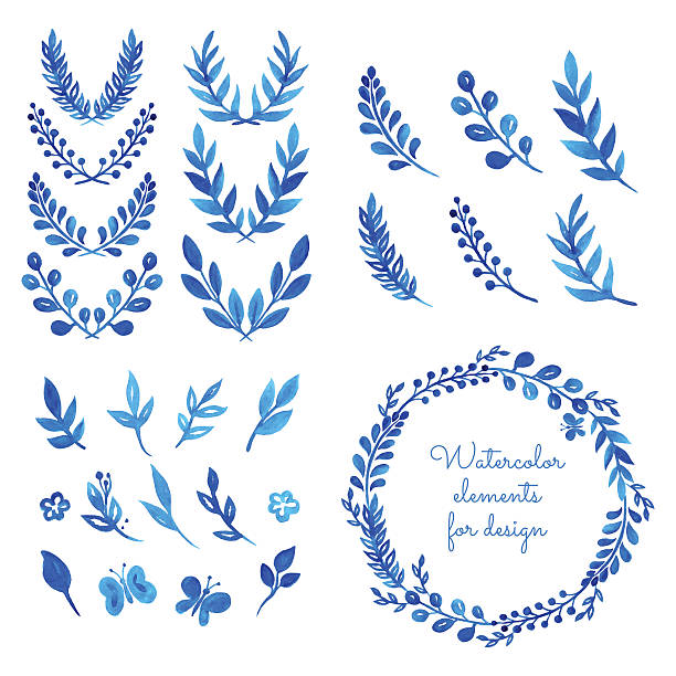 ilustrações, clipart, desenhos animados e ícones de conjunto de aquarela wreaths e elogios. - autumn leaf isolated white background