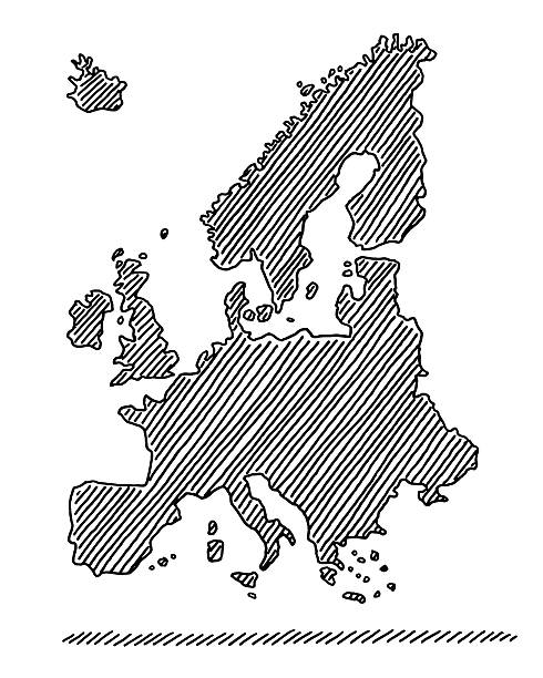 Hand-Drawn Map Europe In Black Drawing Hand-drawn vector drawing of a loose Hand-Drawn Map of Europe in black. Black-and-White sketch on a transparent background (.eps-file). Included files are EPS (v10) and Hi-Res JPG. norway continent stock illustrations