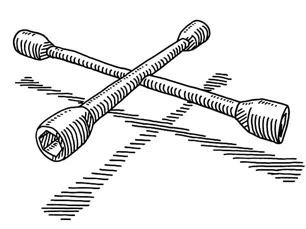 Vector illustration of Lug Wrench Tool Drawing