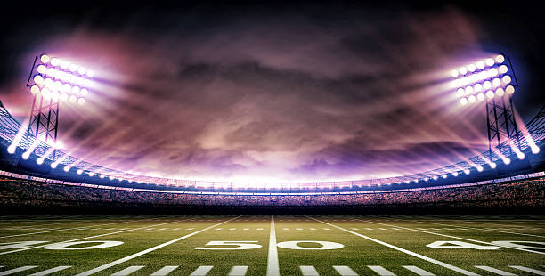 the 50-yard line close-up of american football stadium - american football stadium 個照片及圖片檔