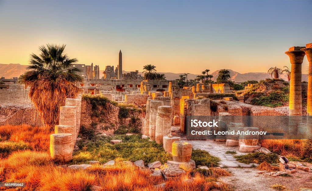 View of the Karnak temple in the evening - Egypt View of the Karnak temple in the evening - Luxor, Egypt Temples of Karnak Stock Photo