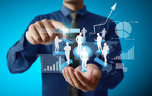 istock Businessman with financial symbols 465986840