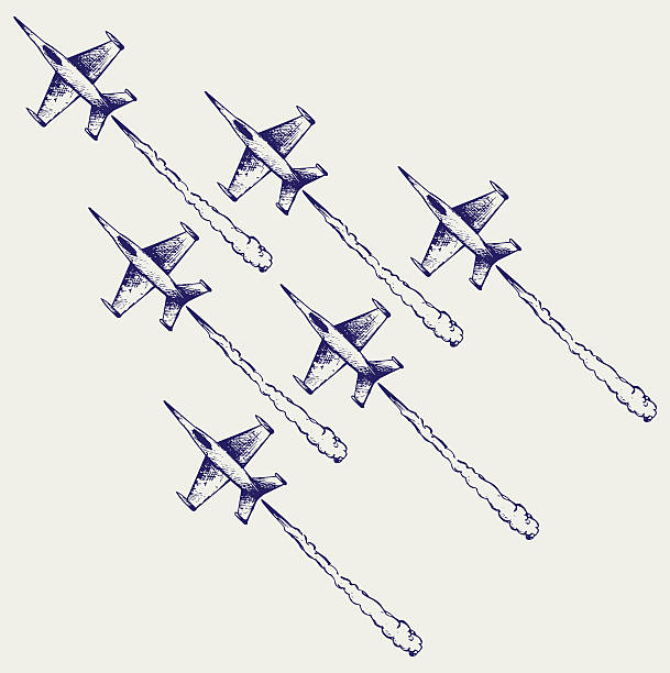 데모 스쿼드론 - fighter plane jet military airplane afterburner stock illustrations