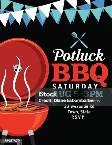 istock BBQ Invitation With Banner Flags Template 465987470
