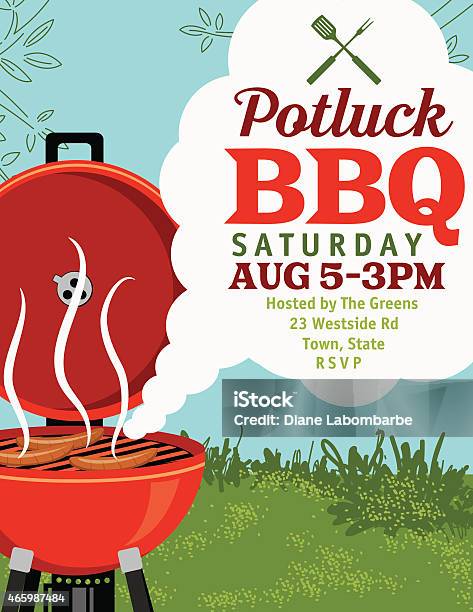 Bbq Invitation With Smoke Template Stock Illustration - Download Image Now - Barbecue - Social Gathering, Barbecue Grill, Barbecue - Meal