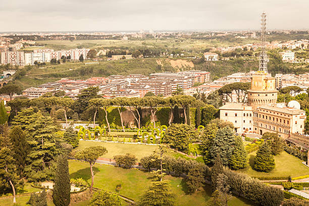 바티칸시티 파노라마처럼 펼쳐지는 위에서 - statue st peters basilica fountain state of the vatican city 뉴스 사진 이미지