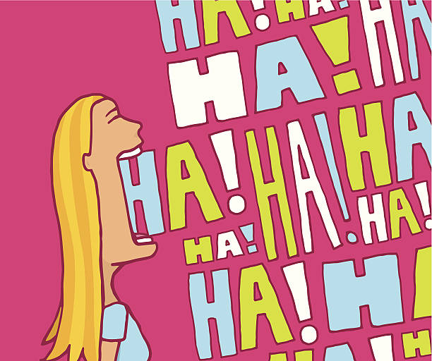 Woman laughing out loud Cartoon blonde woman laughing in lively colors laughing illustrations stock illustrations