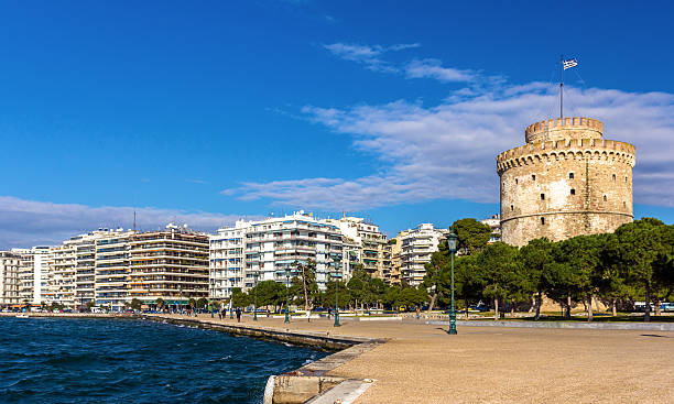 화이트 타워 테살로니키를 그리스 - middle ages international landmark eastern europe architectural styles 뉴스 사진 이미지