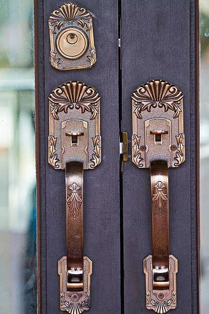 istock Door handles are made of steel. beautiful pattern. 466005977