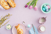 Pretty Easter breakfast display with lilac theme