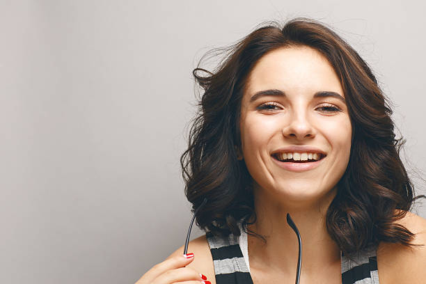 istock Portrait attractive woman  on grey background. 466008376