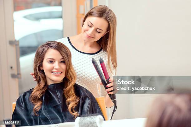 Beautiful Woman In Hair Salon Stock Photo - Download Image Now - 2015, Adult, Barber