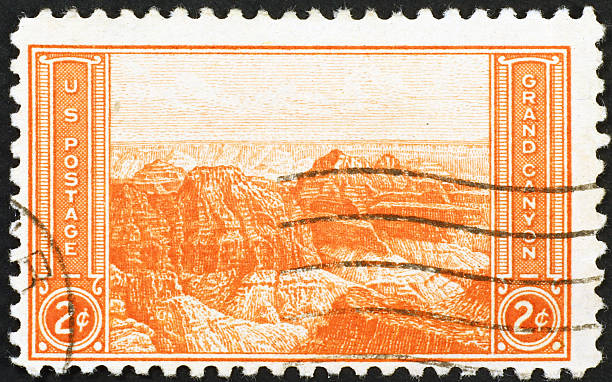 istock Grand Canyon on a vintage american postage stamp 466008989