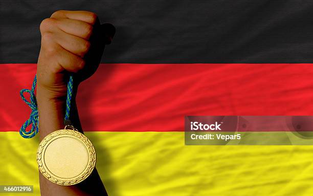 Gold Medal For Sport And Flag Of Germany Stock Photo - Download Image Now - 2015, Achievement, Adult