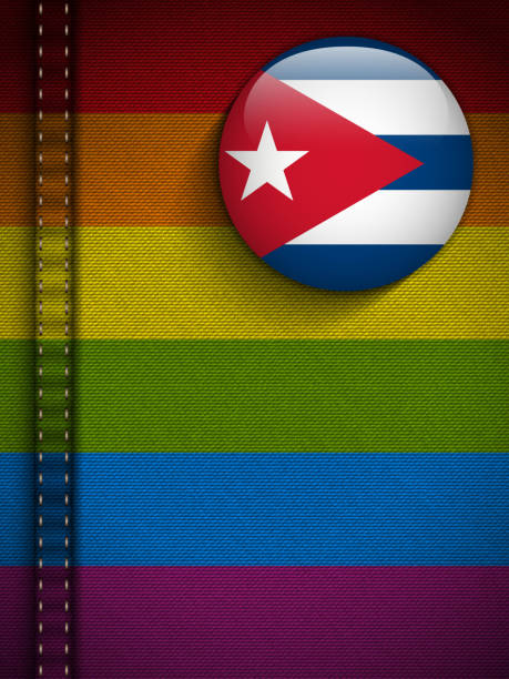 ilustrações de stock, clip art, desenhos animados e ícones de gay bandeira no botão de tecido de textura de jeans cuba - gay pride spectrum backgrounds textile
