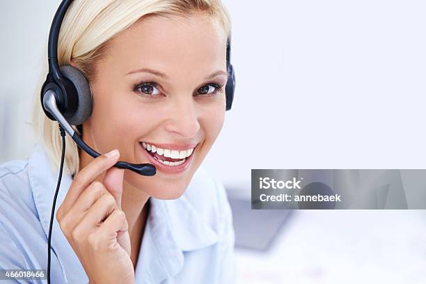 Shes Just A Call Away Stock Photo - Download Image Now - Call Center, 2015, 30-39 Years