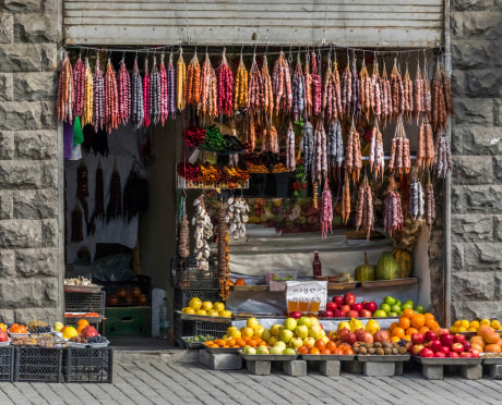produce store front market with colorful fruit - Tbilisi Georgia
