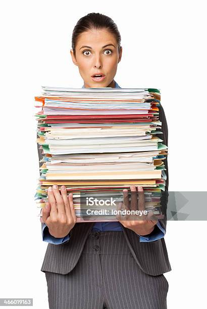 Shocked Female Professional Carrying Work Files Isolated Stock Photo - Download Image Now