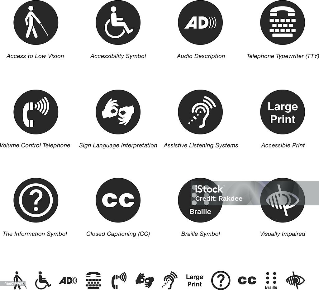 Disability Access Silhouette Icons Disability Access Silhouette Vector EPS10 File Icons. Icon Symbol stock vector