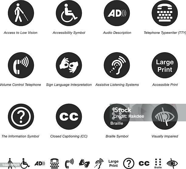 Disability Access Silhouette Icons Stock Illustration - Download Image Now - Icon Symbol, Accessibility, Disability