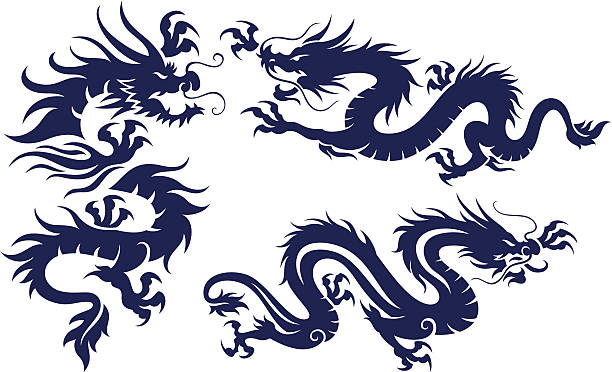 세 개의 드렉셀 - oriental dragon stock illustrations