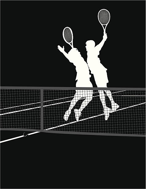ilustraciones, imágenes clip art, dibujos animados e iconos de stock de jugadores de tenis de pecho victoria por resalte - silhouette tennis competitive sport traditional sport