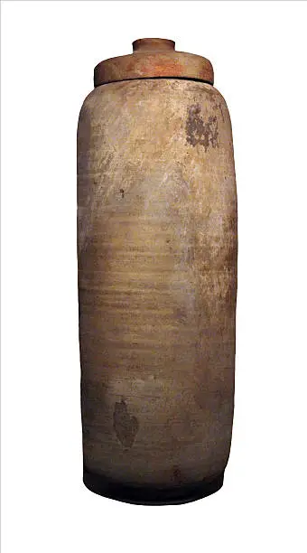 Qumran ceramic vessel isolated on white background