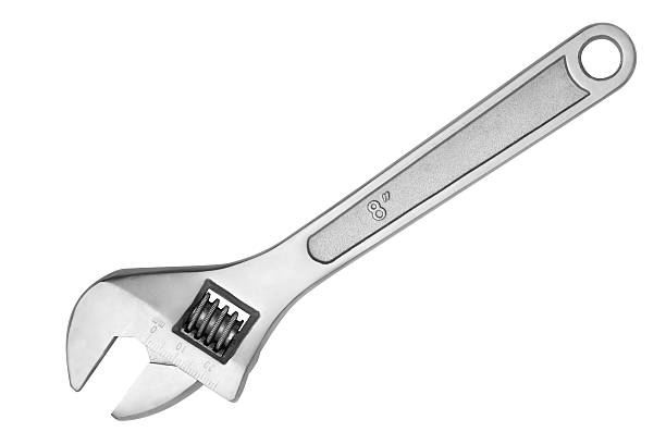 chave inglesa ajustável isolado no branco - adjustable wrench wrench isolated spanner - fotografias e filmes do acervo
