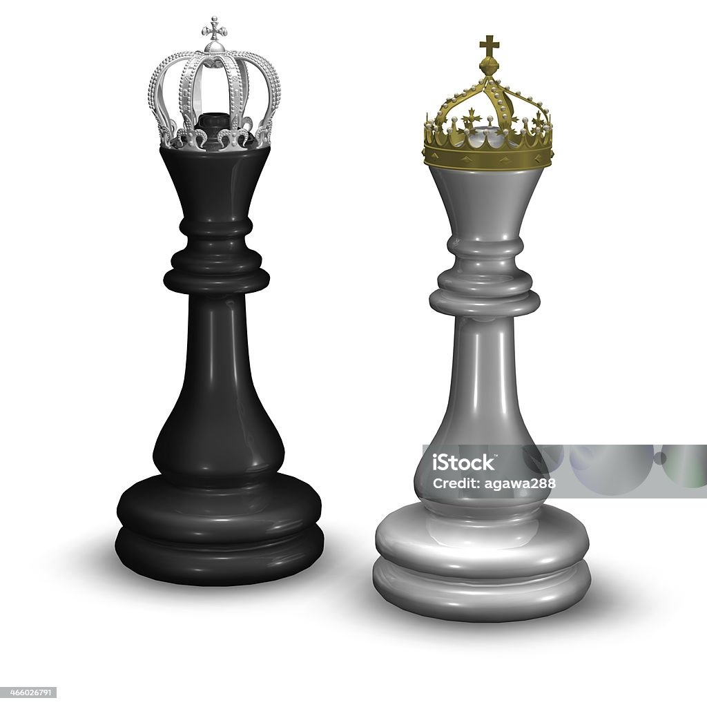 Chess King And Queen Figures With Crowns Isolated On White Stock