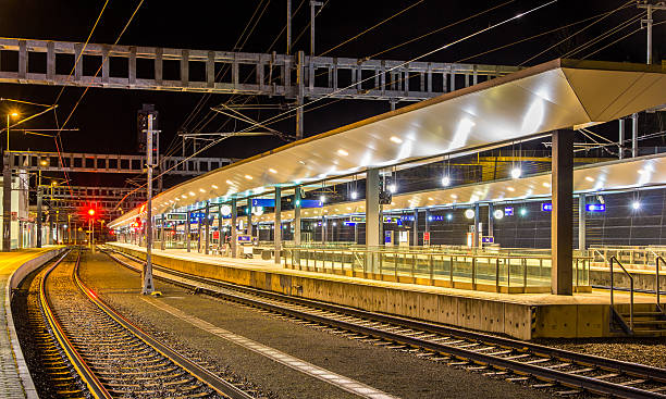 istock Austrian railway station Feldkirch at night 466027394