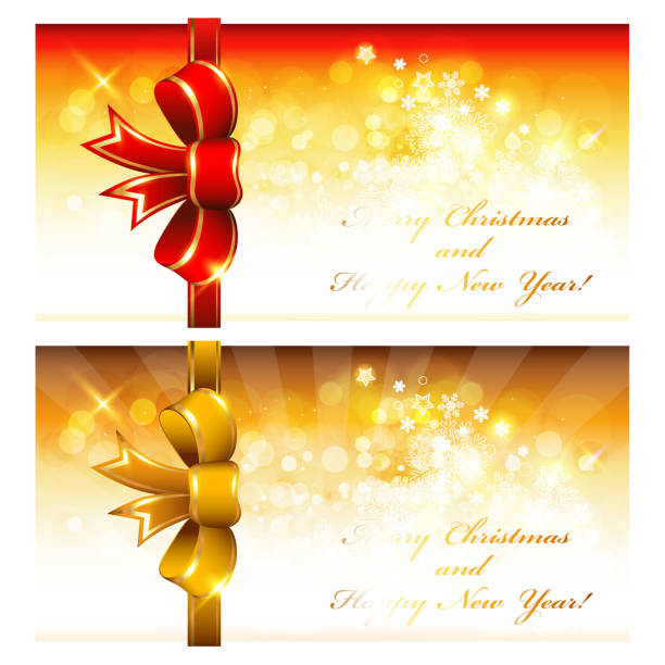 Christmas greeting cards with red and gold bows. Vector illustration. Watercolor painted heart for Valentine`s Day card or background. christmas menu template clip art stock illustrations