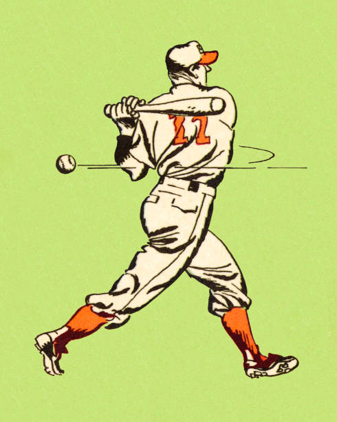 ilustraciones, imágenes clip art, dibujos animados e iconos de stock de balanceo bat jugador de béisbol - men baseball baseball cap baseball bat