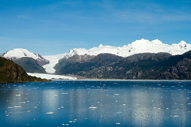 The Amalia Glacier in Chile on a cold sunny day Chile - Amalia Glacier On The Edge Of The Sarmiento Channel - Skua Glacier - Bernardo O'Higgins National Park beagle channel photos stock pictures, royalty-free photos & images