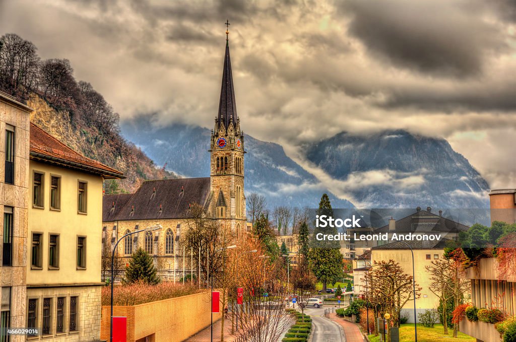 View of Cathedral of St. Florin in Vaduz - Liechtenstein Liechtenstein Stock Photo