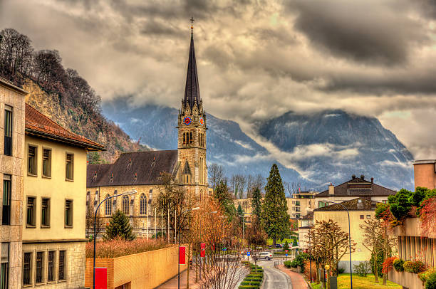 View of Cathedral of St. Florin in Vaduz - Liechtenstein stock photo