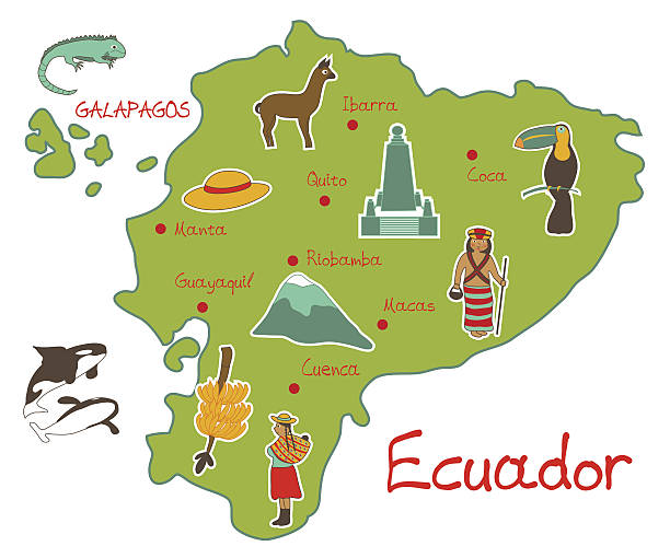 karte von ecuador mit typischen mit - ecuadorian culture stock-grafiken, -clipart, -cartoons und -symbole