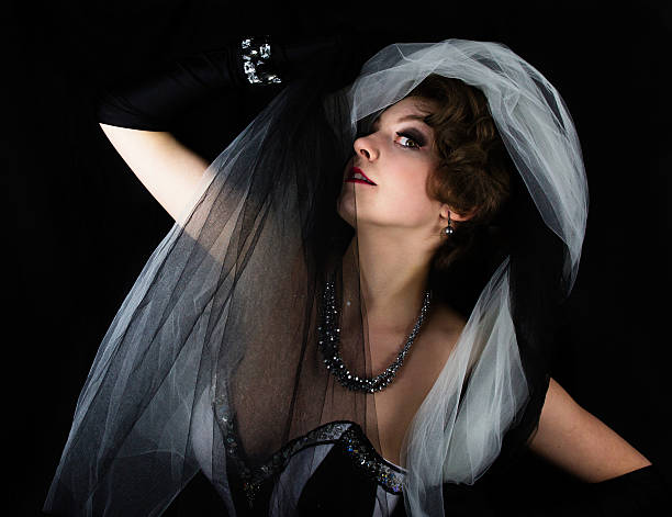 istock Woman wearing black and white dress 466032010