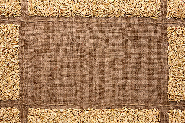 istock Beautiful frame with oats on sackcloth 466032774