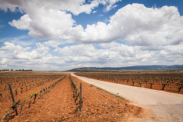 La Rioja Wine Country, road, mountains, clouds and sky stock photo