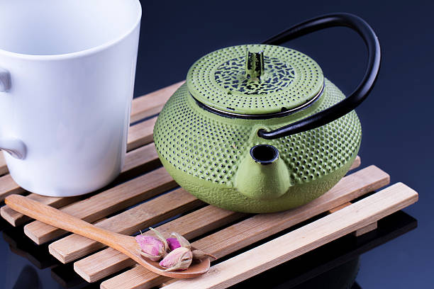 istock Green Teapot on Black Background 466032858