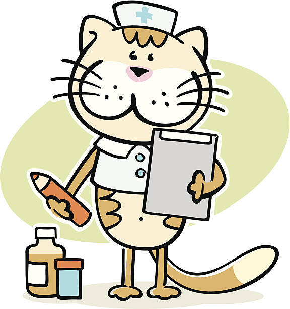 cartoon cat -  cute veterinarian character vector art illustration