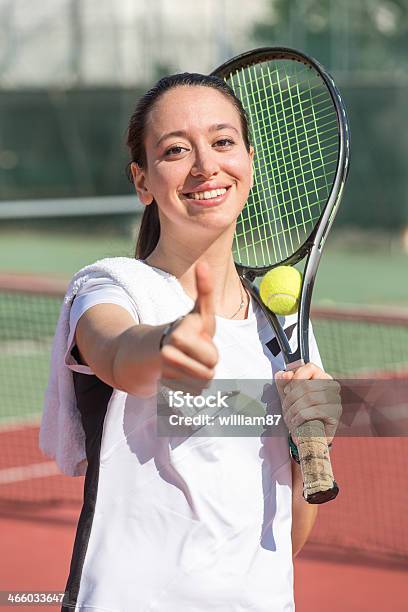 Young Woman At Tennis Court Stock Photo - Download Image Now - Active Lifestyle, Activity, Adult