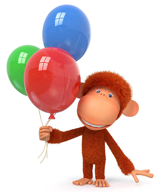 la scimmia rossa con palloncino - primacy foto e immagini stock