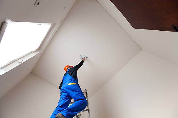 Repairman is Dismounting a Bulb Before Painting the Room stock photo